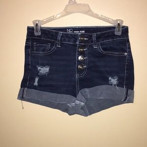 Dark wash, ripped shorts, with cuff! High rise